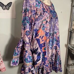 Mini Boho Dress Long Bell Sleeves Women’s size XS Ruffled by Island Stories